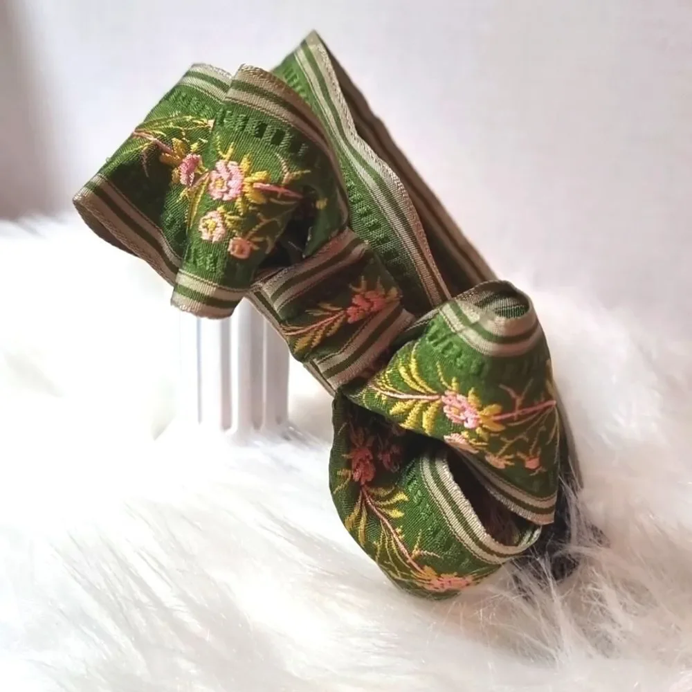 Free People Army Green Floral Side Bow Headband Cottagecore Feminine Nwot